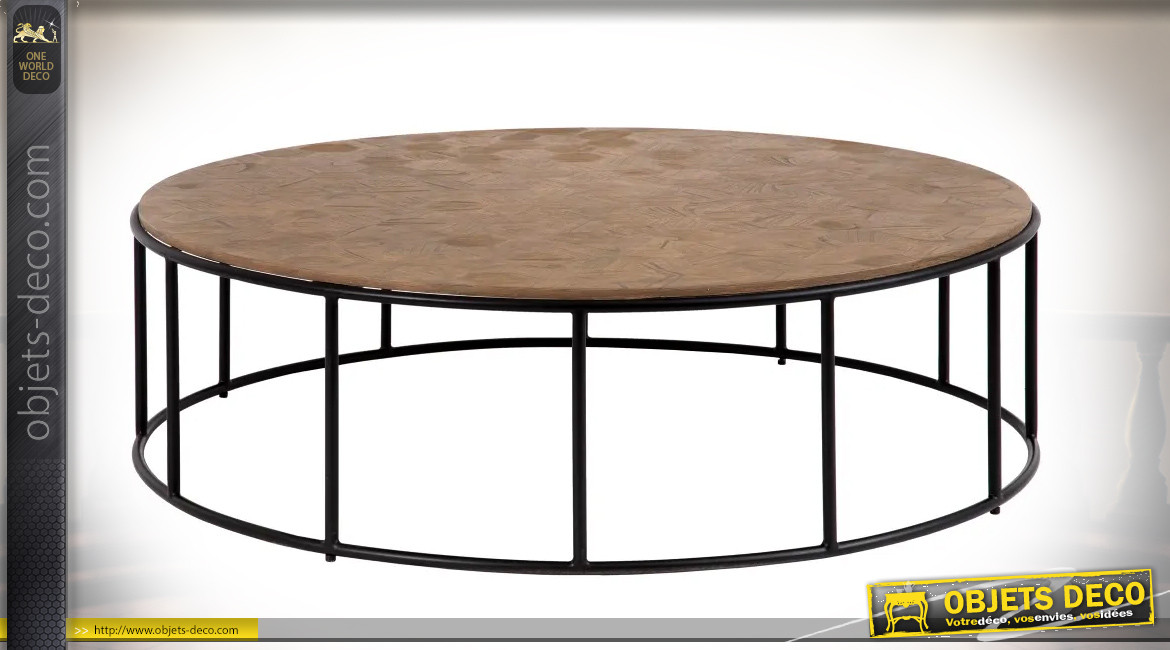 Grande table basse ronde Ø120cm, de style moderne en bois et métal