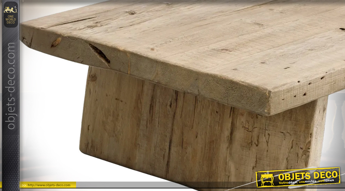 Très grande table basse en bois de sapin massif, finition rustique ambiance authentique, 184cm