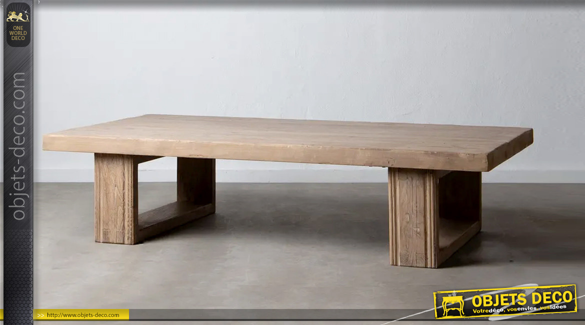 Très grande table basse en bois massif, ambiance rustico chic, 184cm