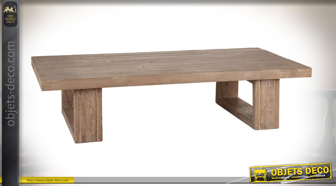 Très grande table basse en bois massif, ambiance rustico chic, 184cm