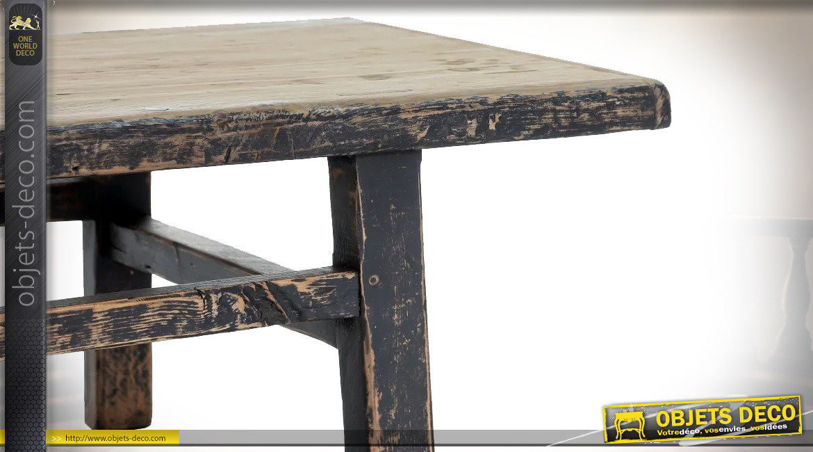 Grande table basse en bois de sapin noir vieilli, ambiance authentique, 162cm