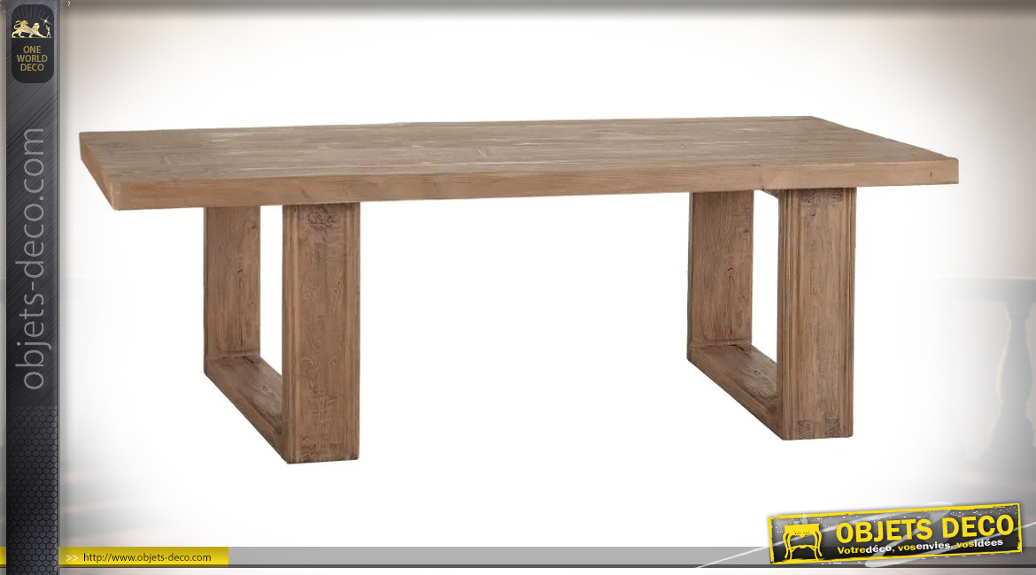 Table massive en bois de sapin, pieds carrés finition brut, ambiance rustique, 200cm