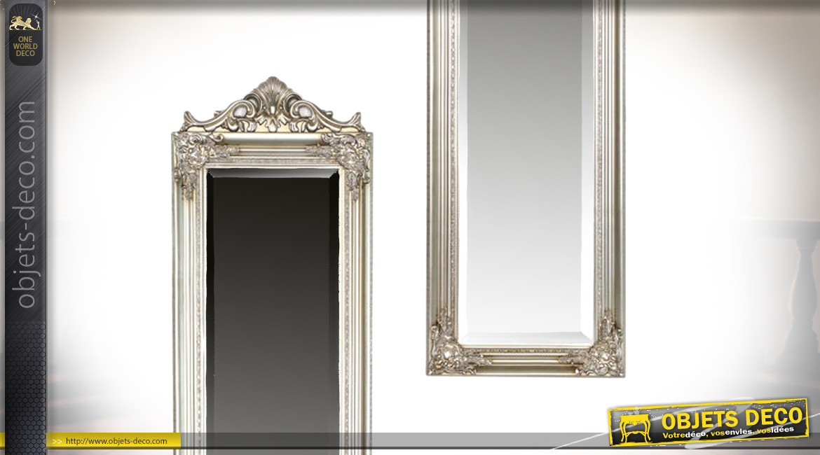 Grand miroir psyché de style baroque, finition vieux argent, 176cm