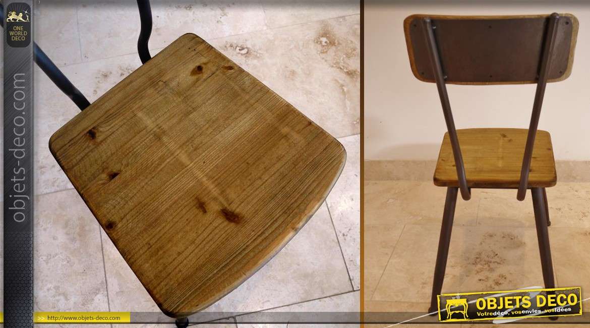 Chaise de style indus et rétro en bois et métal