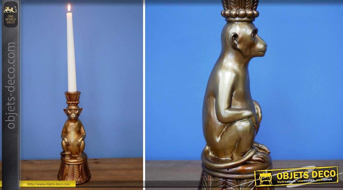 Chandelier en résine dorée avec statuette de singe, finition vieilli, 24cm