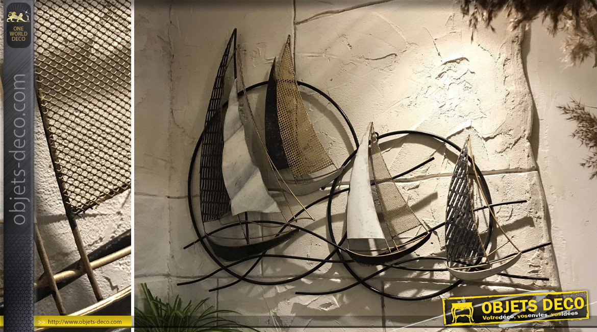 Déco murale en métal d'une régate de voiliers, finition brillante, 99cm