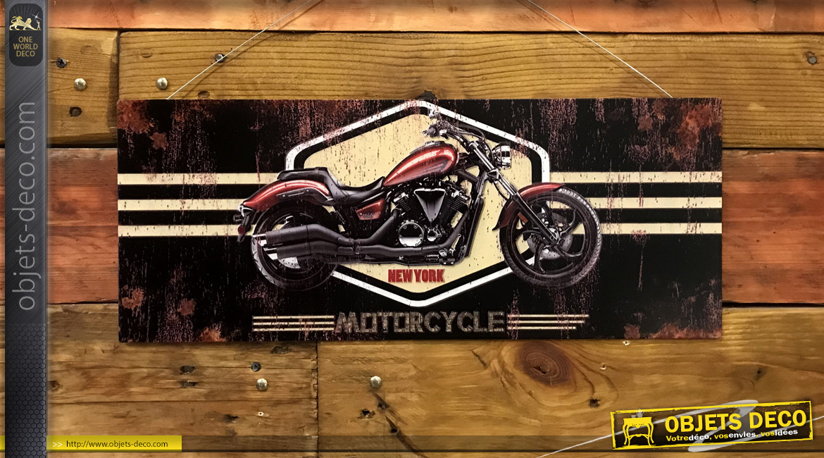 Plaque murale en métal effet oxydé avec impression de moto, ambiance biker, 50cm