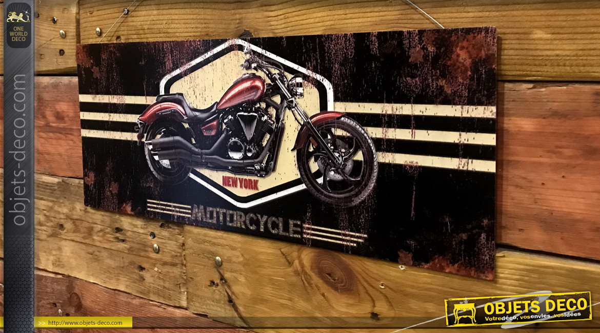 Plaque murale en métal effet oxydé avec impression de moto, ambiance biker, 50cm