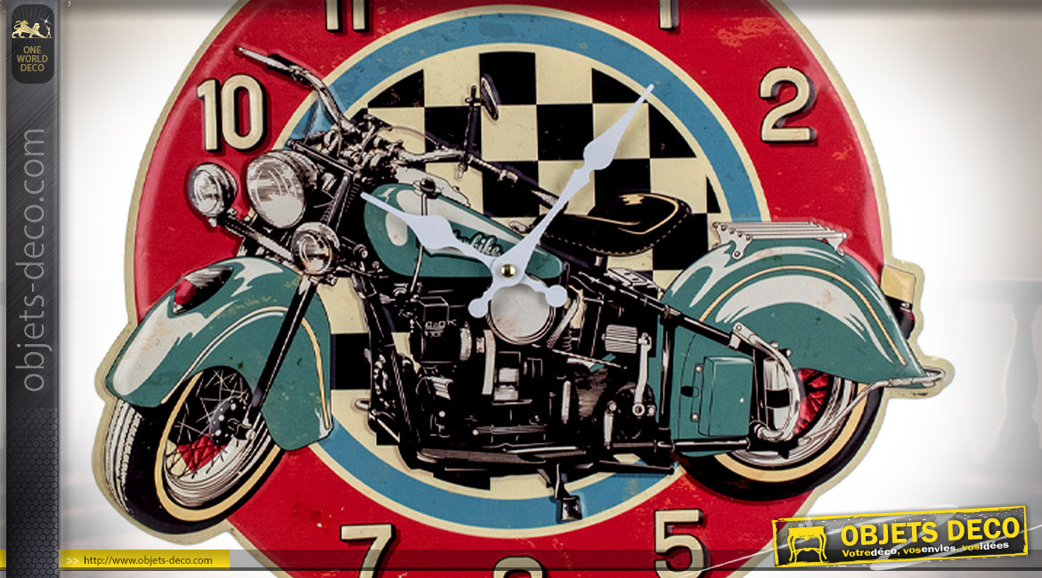 Horloge murale version plaque en métal avec impression de moto effet vintage, 44cm