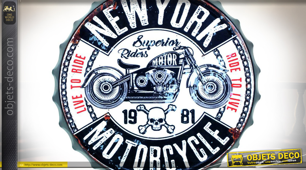 Plaque murale en forme de capsule géante, motifs vintage de Harley Davidson 1981, Ø33cm