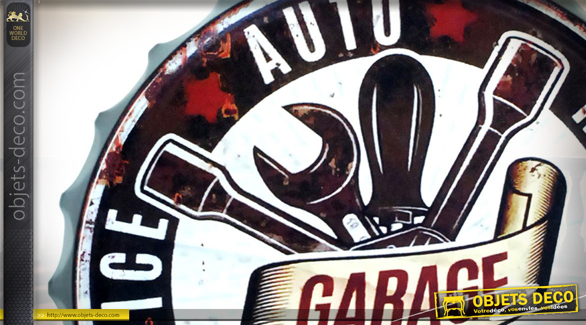Plaque murale en forme de capsule géante, motifs de garage automobile vintage, Ø33cm