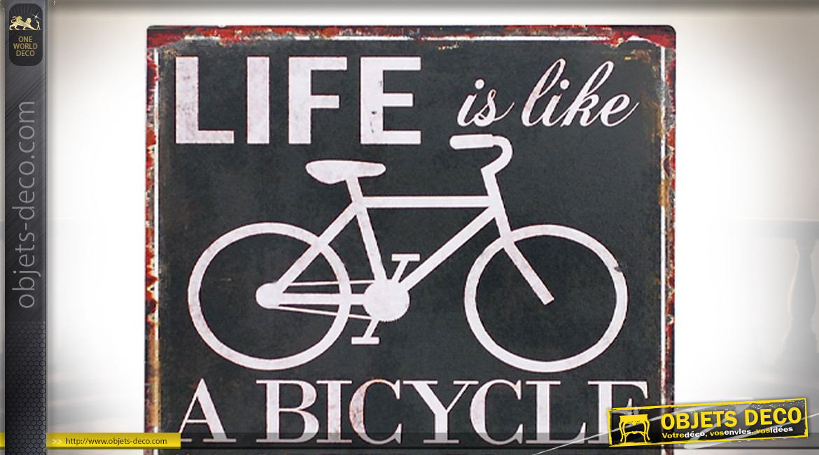 Plaque murale en métal avec citation d'Einstein sur la vie et le vélo, finition vieux gris, 25x33cm