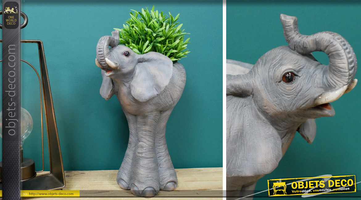 Jardinière en résine en forme d'éléphant finition réaliste, 35cm