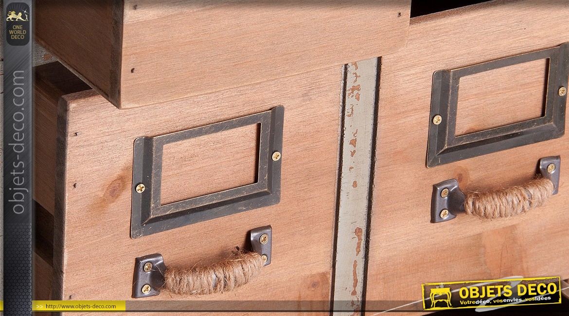 Meuble de rangement en bois de sapin, effet multi tiroirs en façade avec portes-étiquettes, 120cm