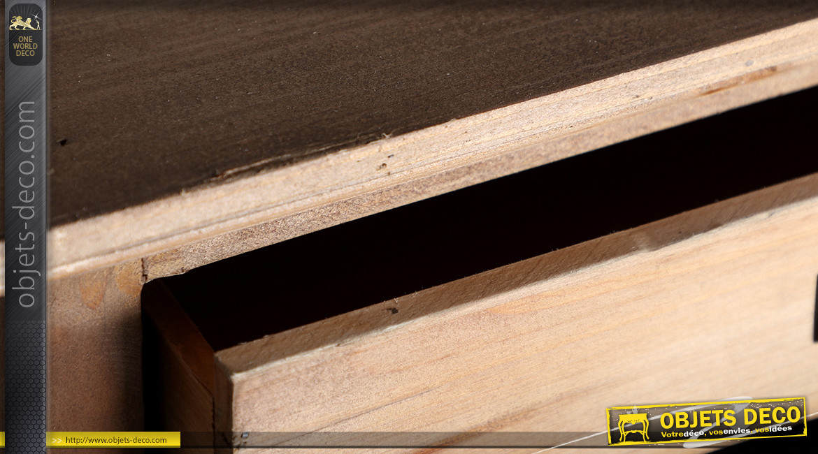 Commode d'appoint en bois de sapin à 16 tiroirs, finition naturel brut, ambiance rustico vintage, 105cm