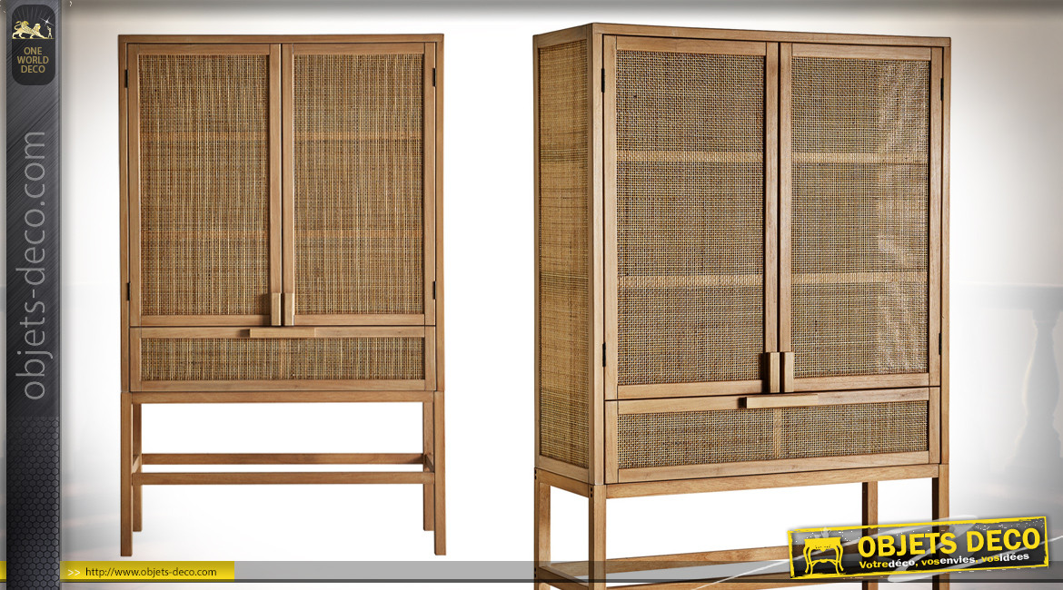 Armoire en bois de pin finition clair, de style scandinave, 2 portes et 1 tiroir, 160cm