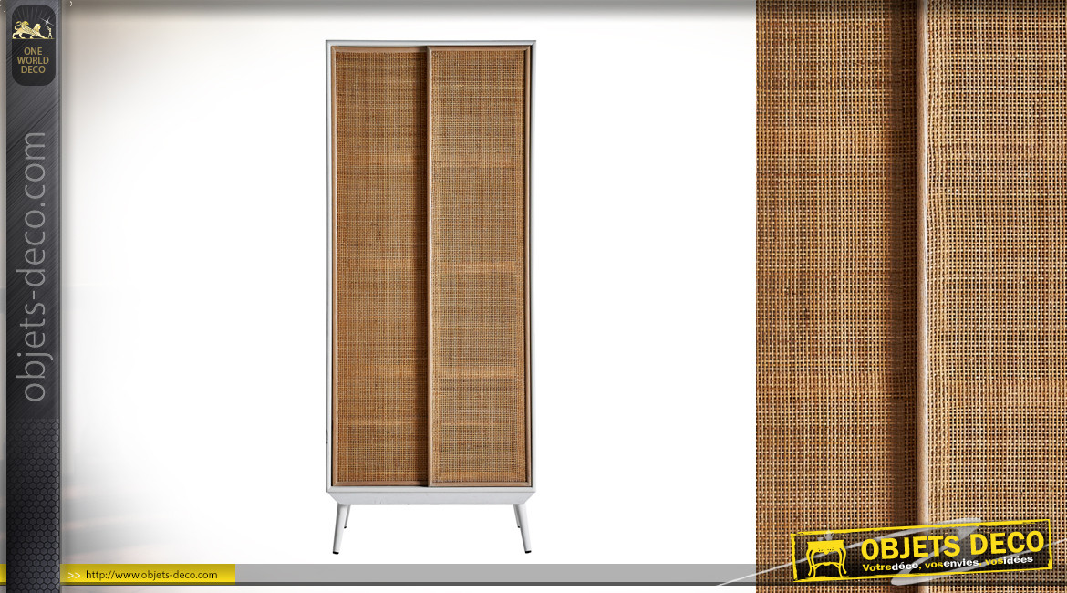 Armoire penderie en bois avec portes coulissantes, style scandinave moderne, 172cm