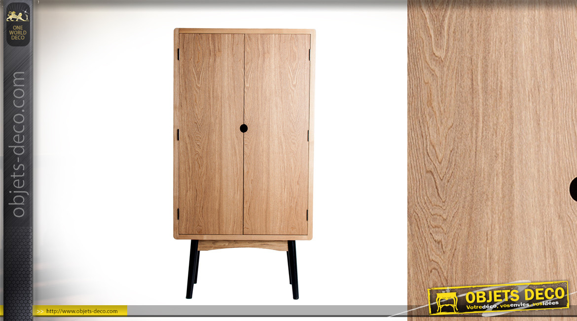 Armoire d'appoint en bois de frêne finition clair, 2 portes et une 1 étagère centrale, ambiance moderne, 155cm