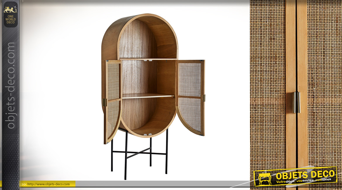 Buffet en bois de pin à 2 portes de forme ovoïdale, style rétro scandinave, 165cm