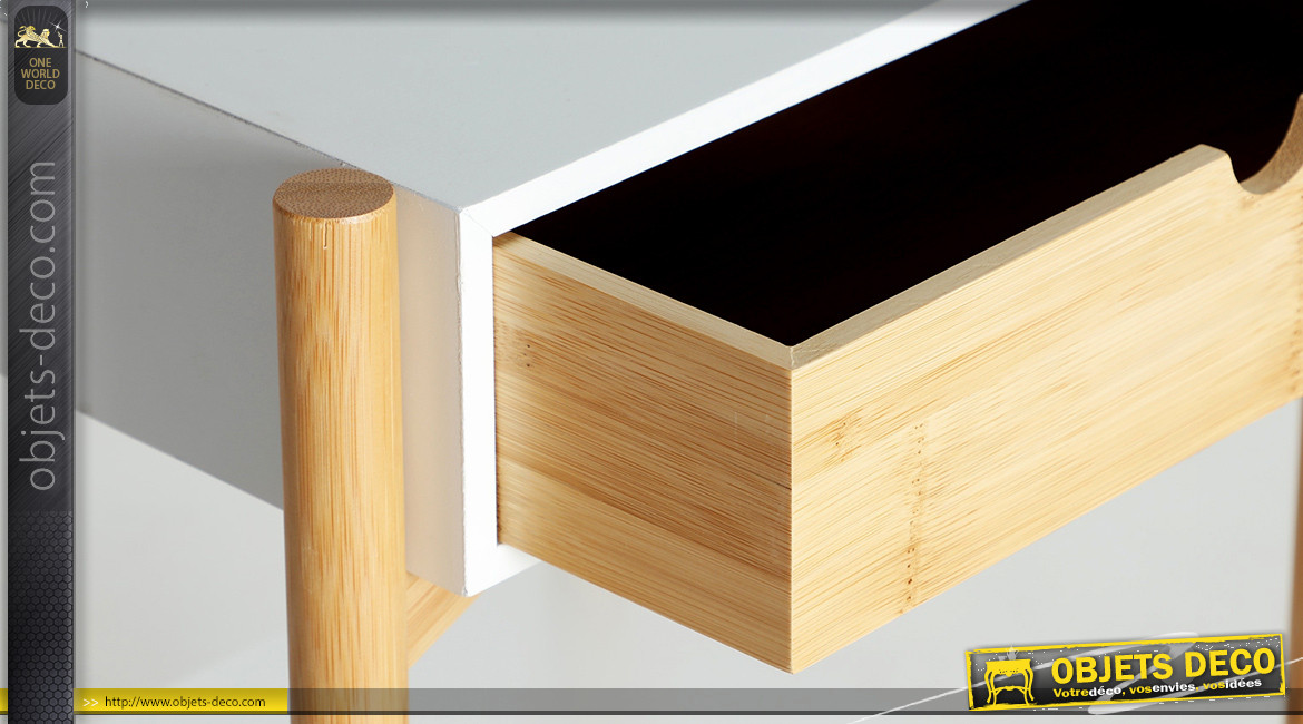 Table de chevet en bambou et bois, ambiance nature moderne avec tiroir, 55cm