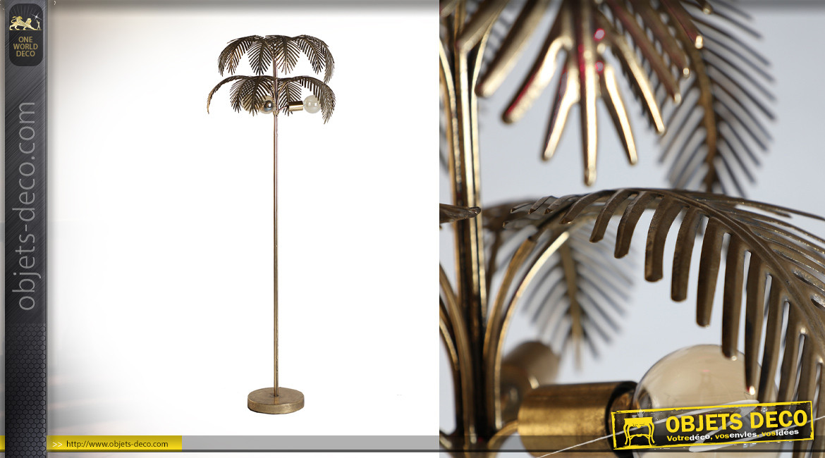 Lampadaire palmier en métal finition doré ancien, ambiance Art Déco chic, 160cm / Ø56cm