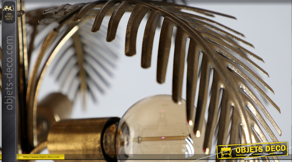 Lampadaire palmier en métal finition doré ancien, ambiance Art Déco chic, 160cm / Ø56cm