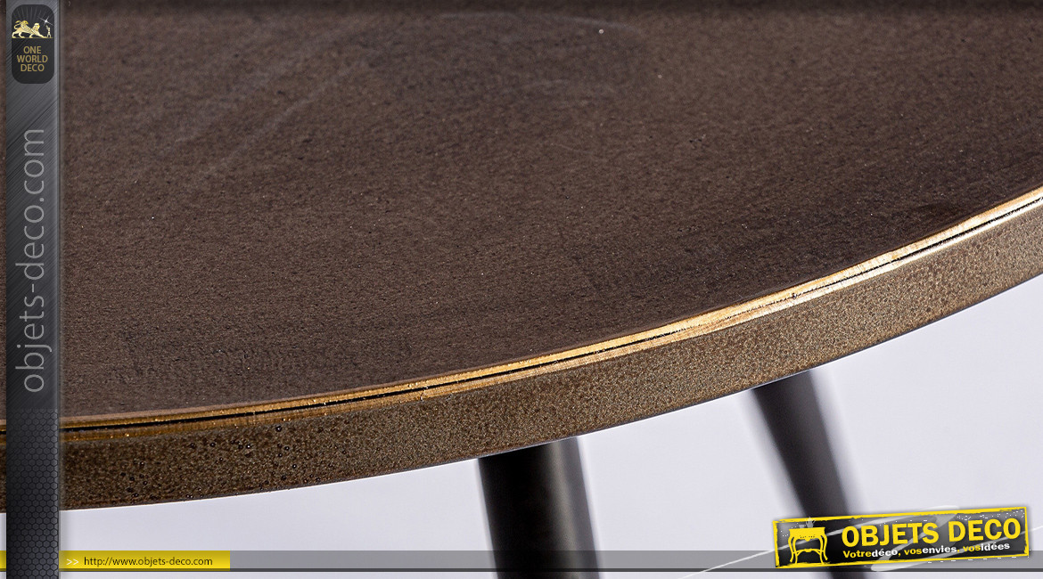 Table basse ronde en métal finition cuivré effet ancien, reflets dorés, Ø60cm