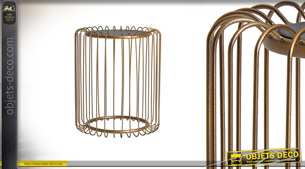 Table d'appoint en métal noir et or, en forme de cage dorée, ambiance moderne chic, Ø38cm