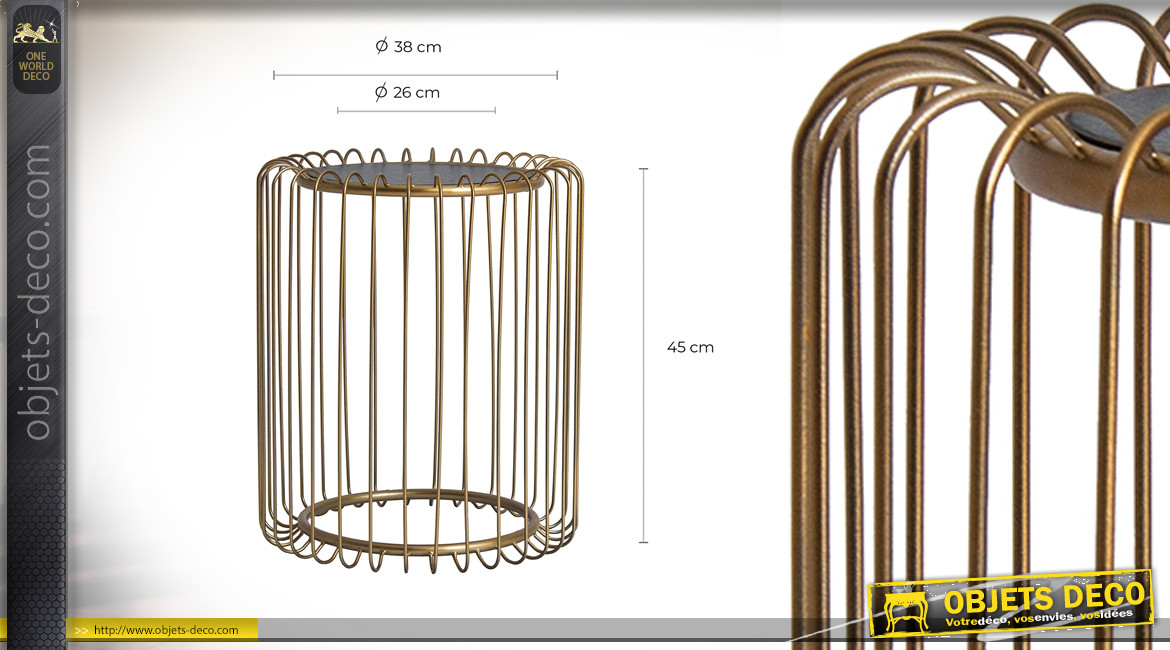 Table d'appoint en métal noir et or, en forme de cage dorée, ambiance moderne chic, Ø38cm