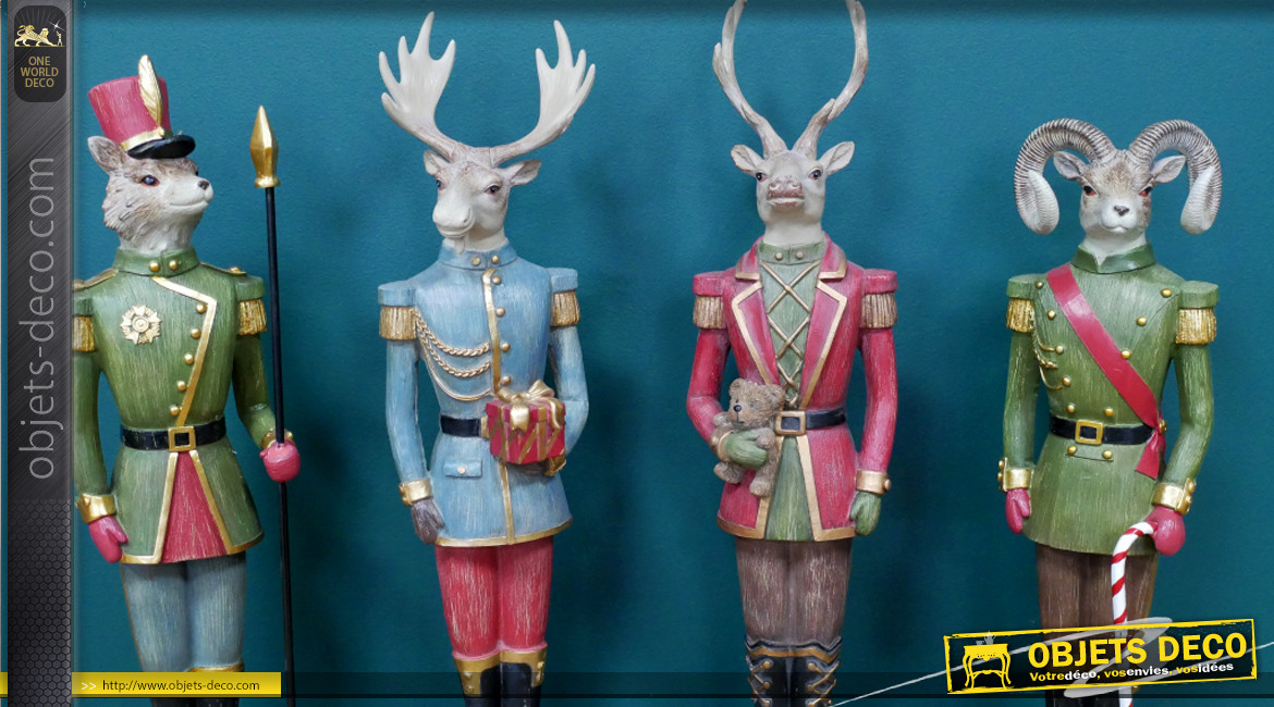 Série de 4 statuettes décoratives en résine, formes animalières costumées, ambiance insolite chic, 37cm