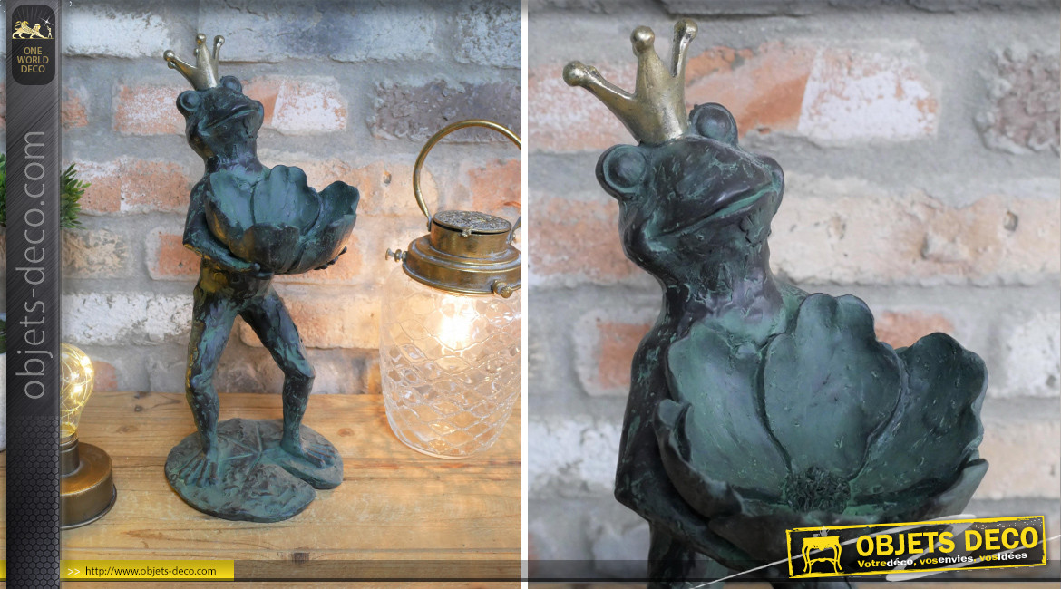 Statuette de Prince Grenouille en résine effet vieux métal finition bronze ancien, 39cm
