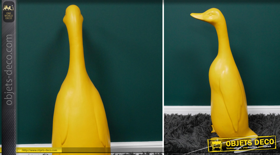 Furious, grande sculpture de canard en résine finition jaune mimosa, ambiance campagne moderne, 92cm