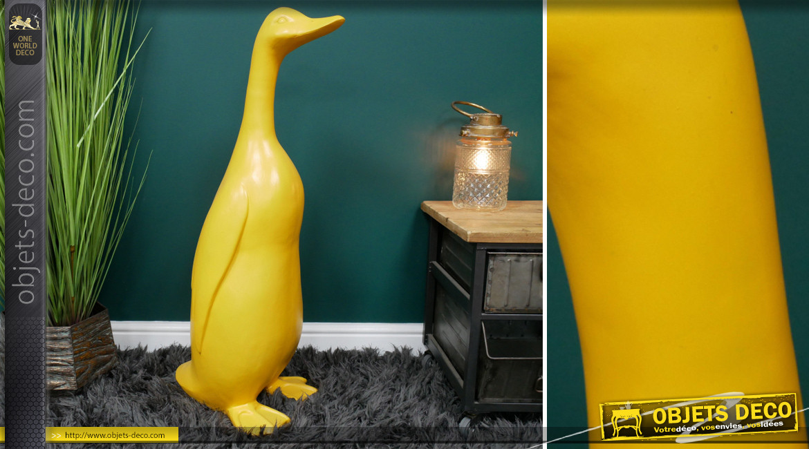 Furious, grande sculpture de canard en résine finition jaune mimosa, ambiance campagne moderne, 92cm