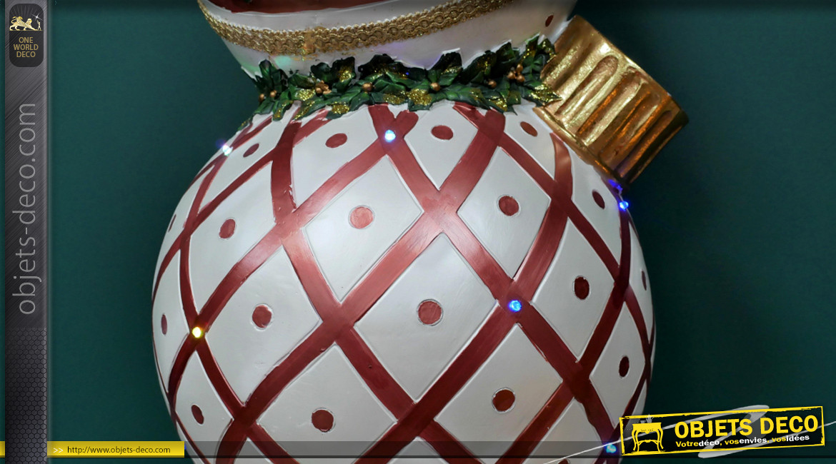 Sculpture de Noël en résine, grand vase Médicis avec superposition de boules déco lumineuses, 156cm