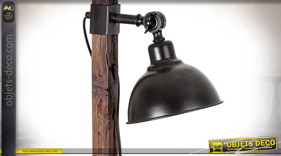 Lampe de bureau en bois vieilli et métal anthracite, ambiance moderne industrielle, ajustable, 63cm