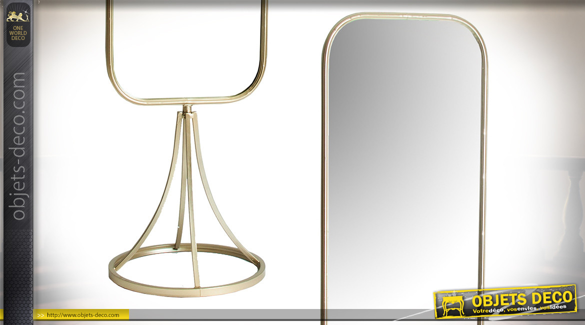 Grand miroir en métal sur base ronde, finition doré effet vieilli, ambiance moderne chic, 163cm