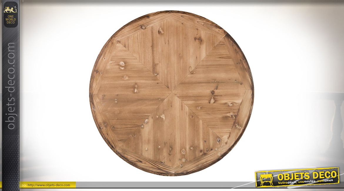 Table ronde en bois avec piétement sculpté, finition effet vieilli, patine gris perle, Ø120cm