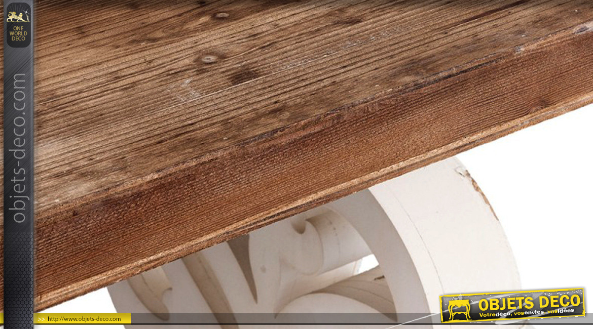 Table de salle à manger en bois avec  piétement sculpté, esprit table monastère finition vieilli, 180cm