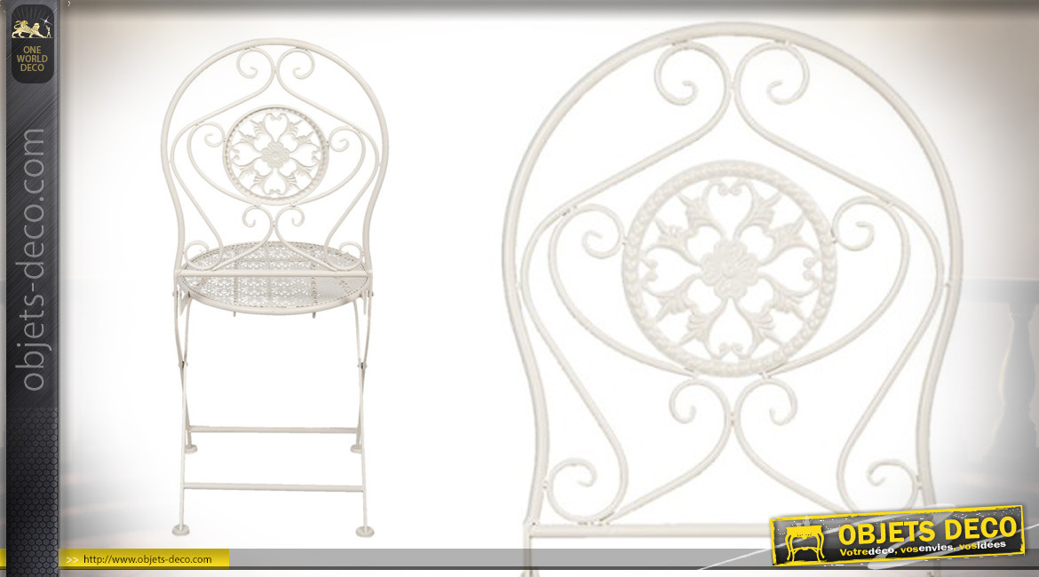 Série de 2 chaises en métal finition blanc antique, style jardin anglais, 93cm