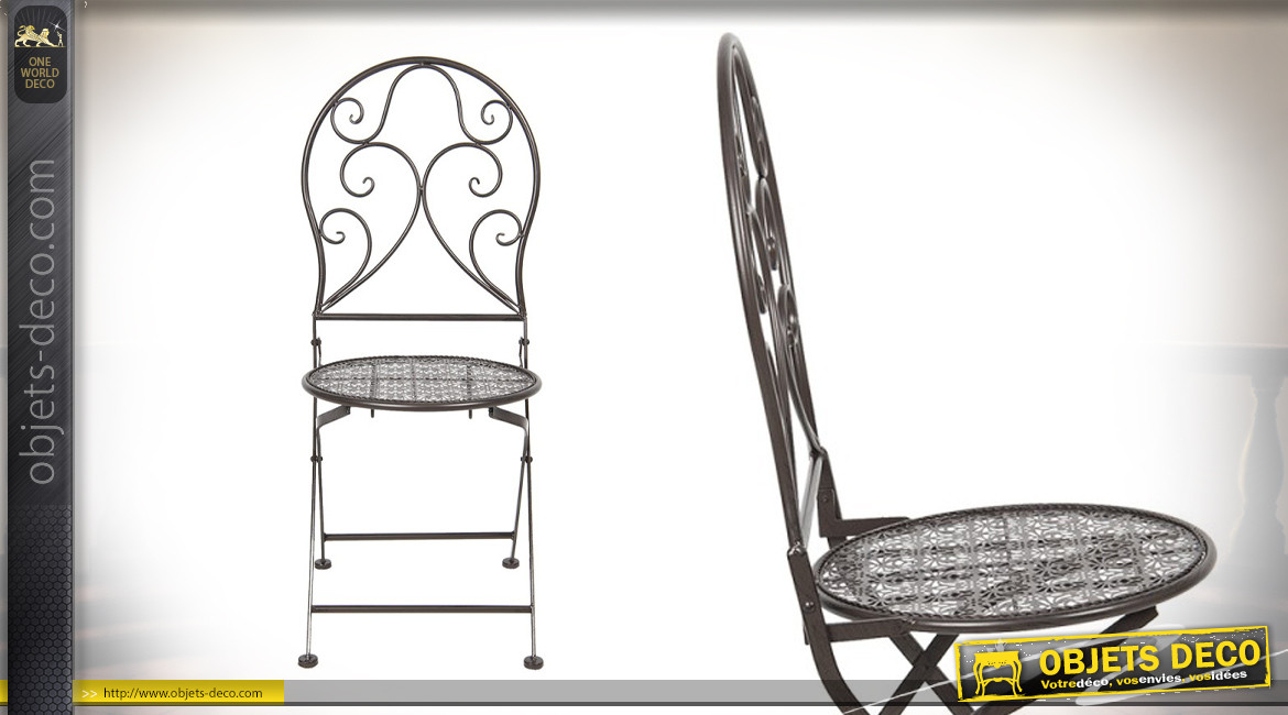 Set de 2 chaises en métal finition noir charbon, avec dossier en volutes, style jardin anglais, 93cm