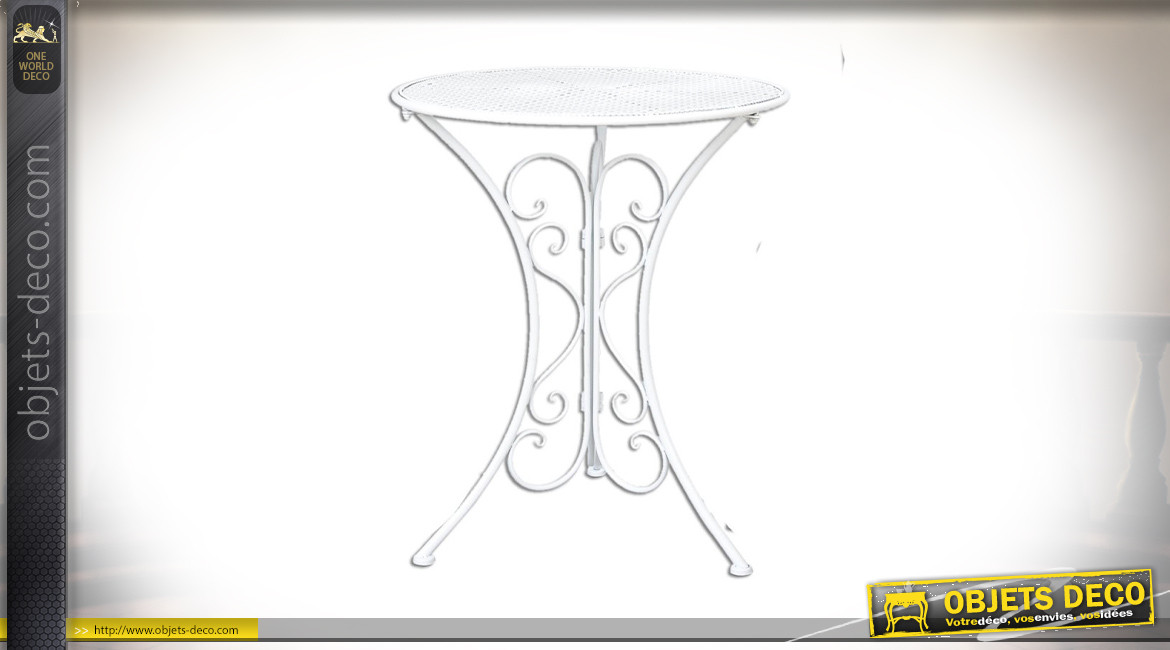 Salon de jardin Suzannet, table ronde et 2 chaises, en métal finition blanc antique