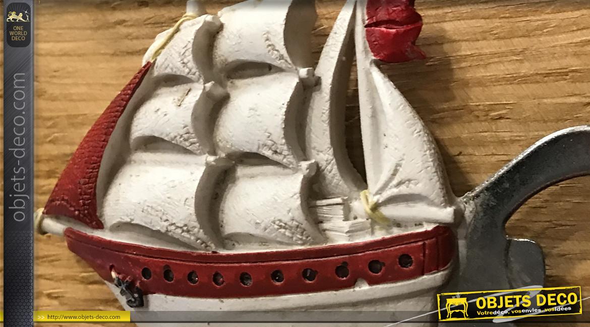 Ouvre bouteille aimanté en résine en forme de bateau, modèle rouge, 12cm