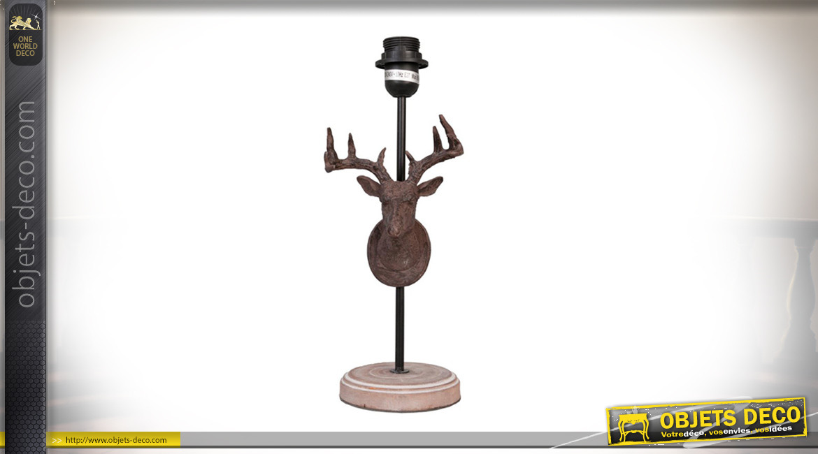 Pied de lampe en bois et résine, ambiance chalet de montagne avec le roi de la forêt, Ø20cm / 46cm