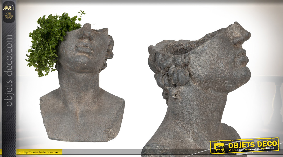 Lucius, cache pot effet pierre taillée en forme de buste, collection Rome Antique, 39cm