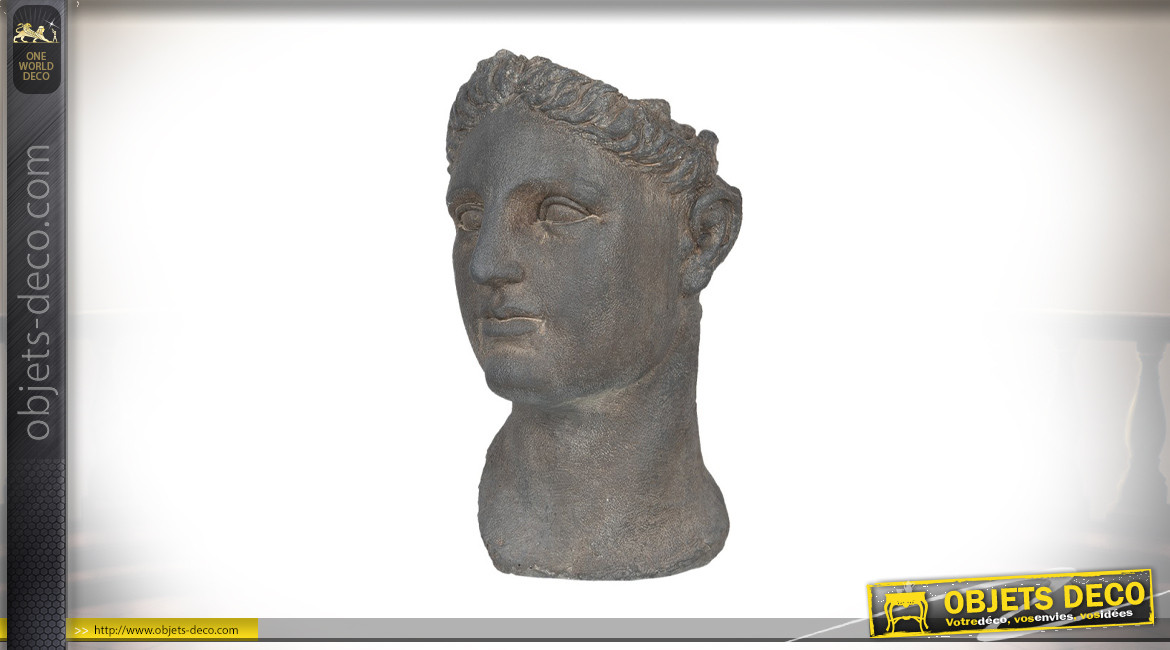 Curius, cache pot effet pierre finition gris ancien, collection Rome Antique, 41cm