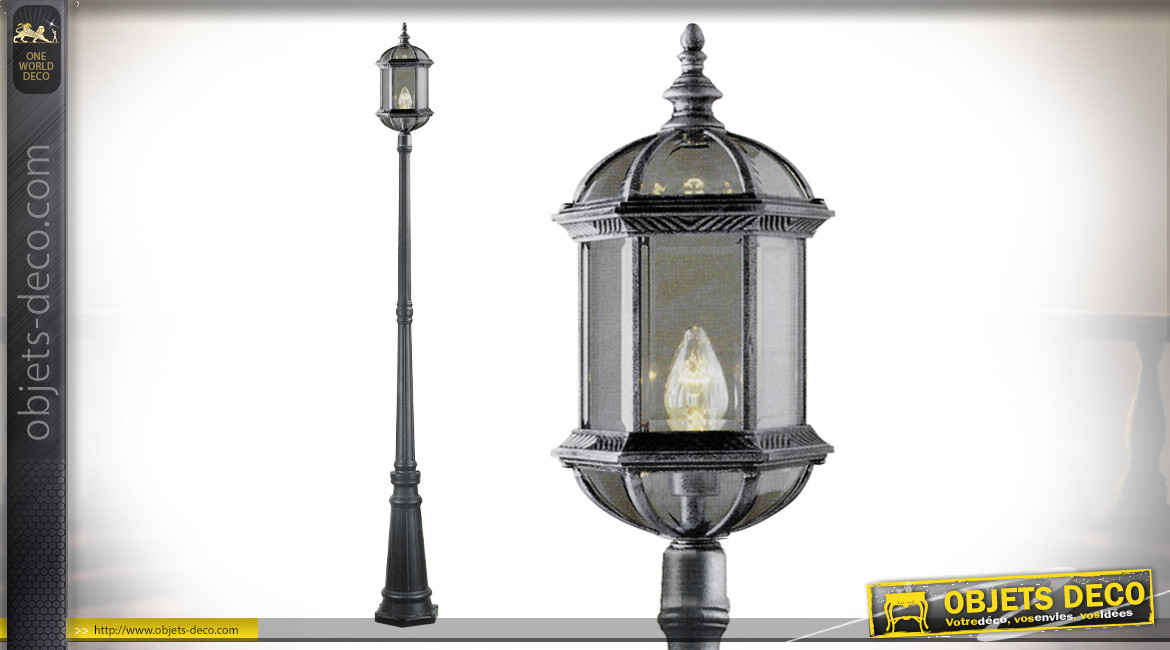 Lampadaire en aluminium noir vieilli de style urbain, lanterne haute de style vintage, 212cm