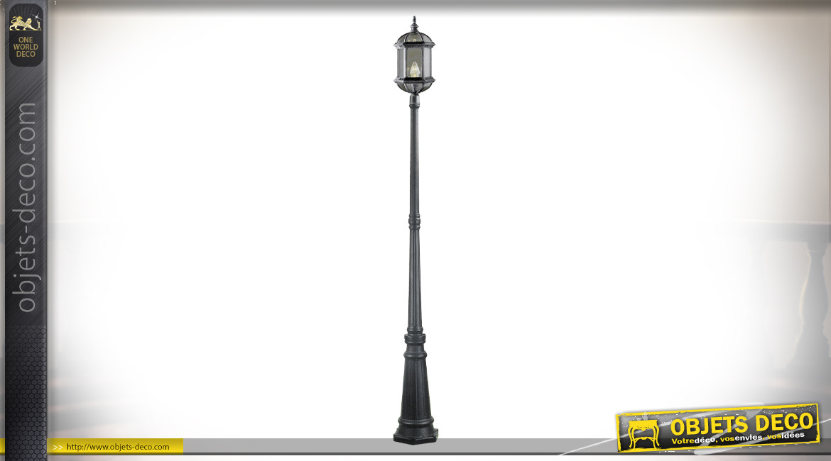Lampadaire en aluminium noir vieilli de style urbain, lanterne haute de style vintage, 212cm