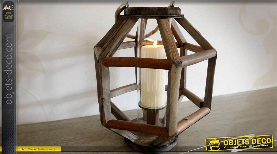 Grande lanterne hexagonale en bois style ancien