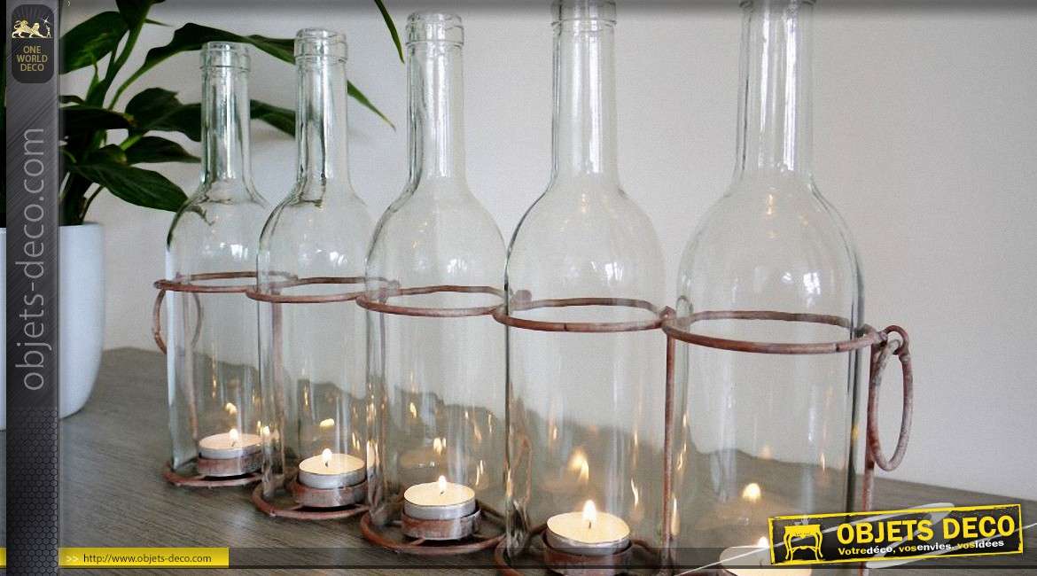Porte-bougies en forme de panier à bouteilles ancien 5 feux