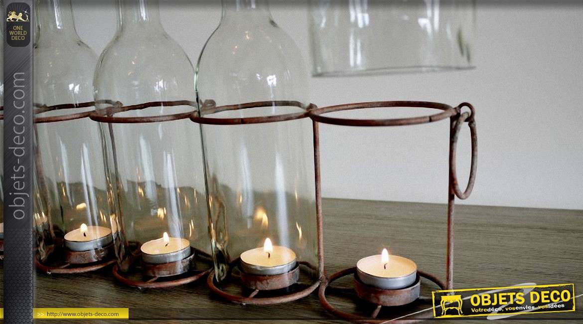 Porte-bougies en forme de panier à bouteilles ancien 5 feux